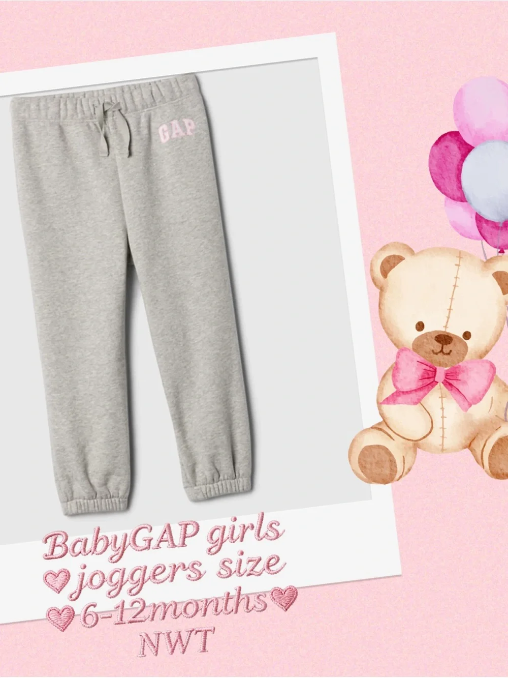 BabyGAP Gray Sweatpants with Pink Logo Size 6-12 months NWT